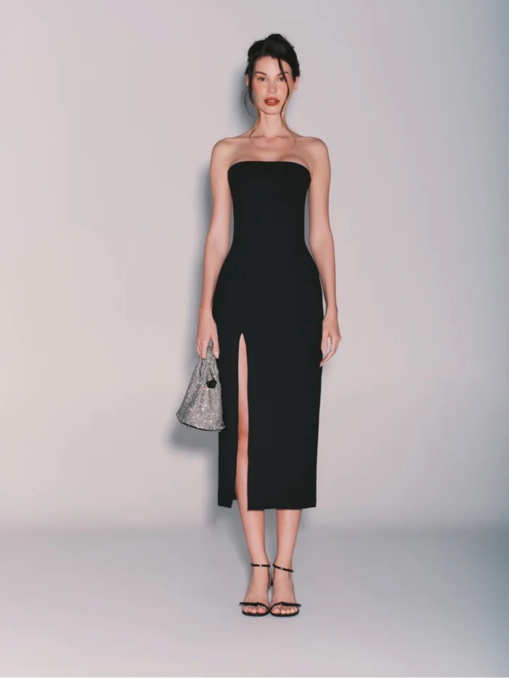 ZARA Knit Bandeau Dress Black Midi Size M NWT
